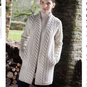 *50% off for 24 hours* Aran Crafts Merino Wool Long Cardigan in Natural